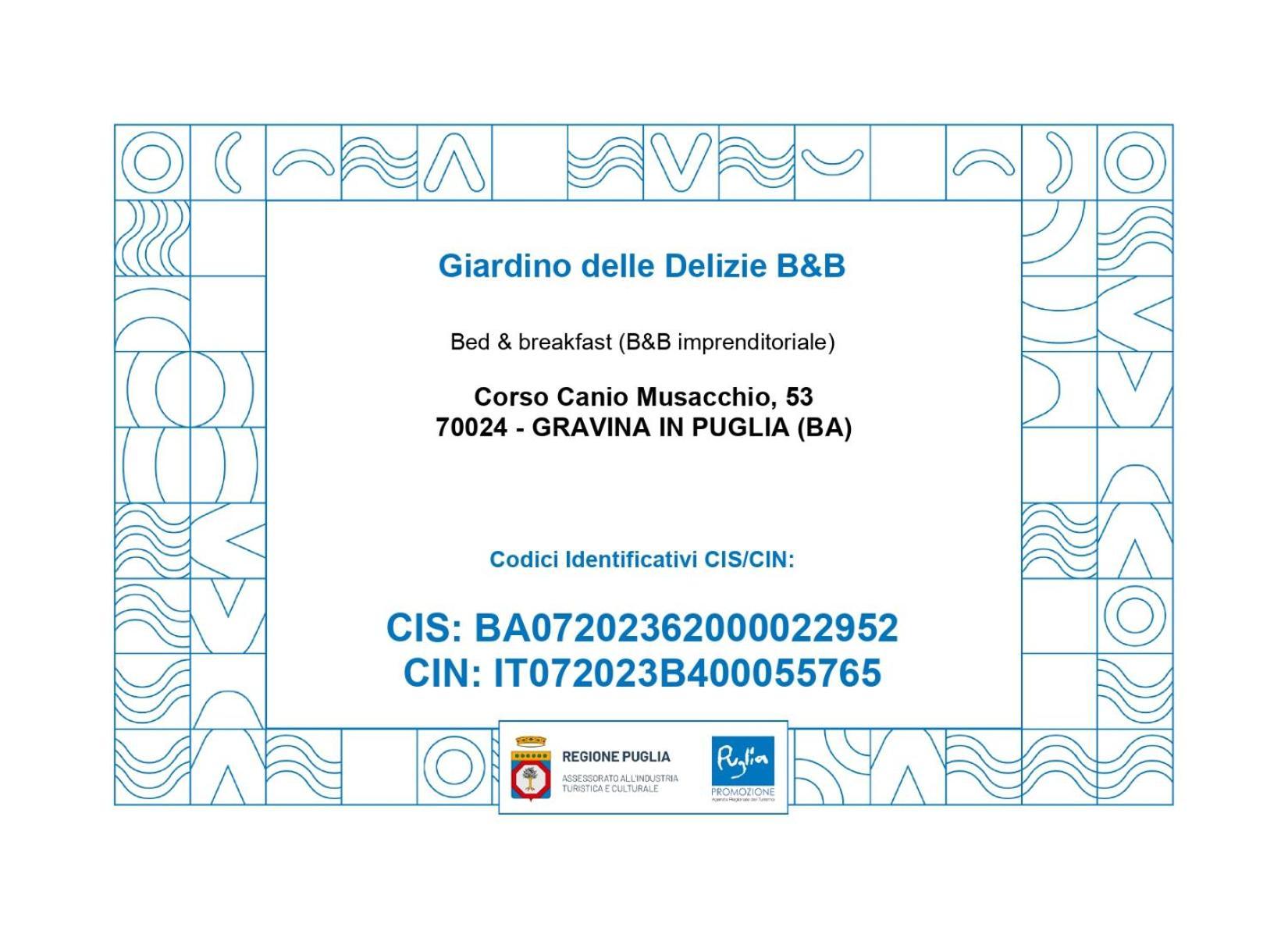 B&B Giardino Delle Delizie Gravina in Puglia Ngoại thất bức ảnh